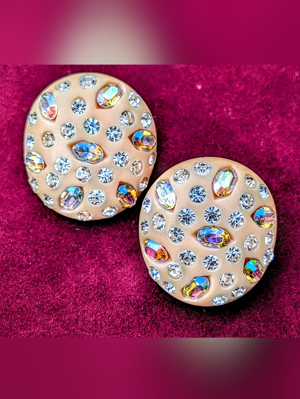 Albert Weiss Aurora Borealis Crystal Button Earrings